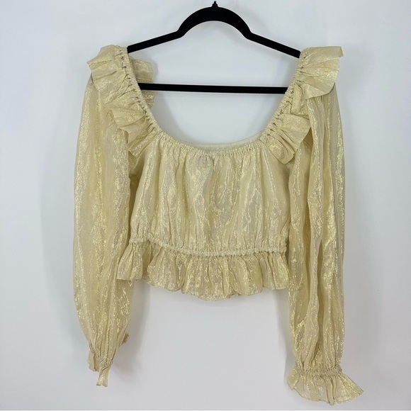Cleobella Metallic Gold Puff Sleeve Cropped Blouse - Picture 4 of 4